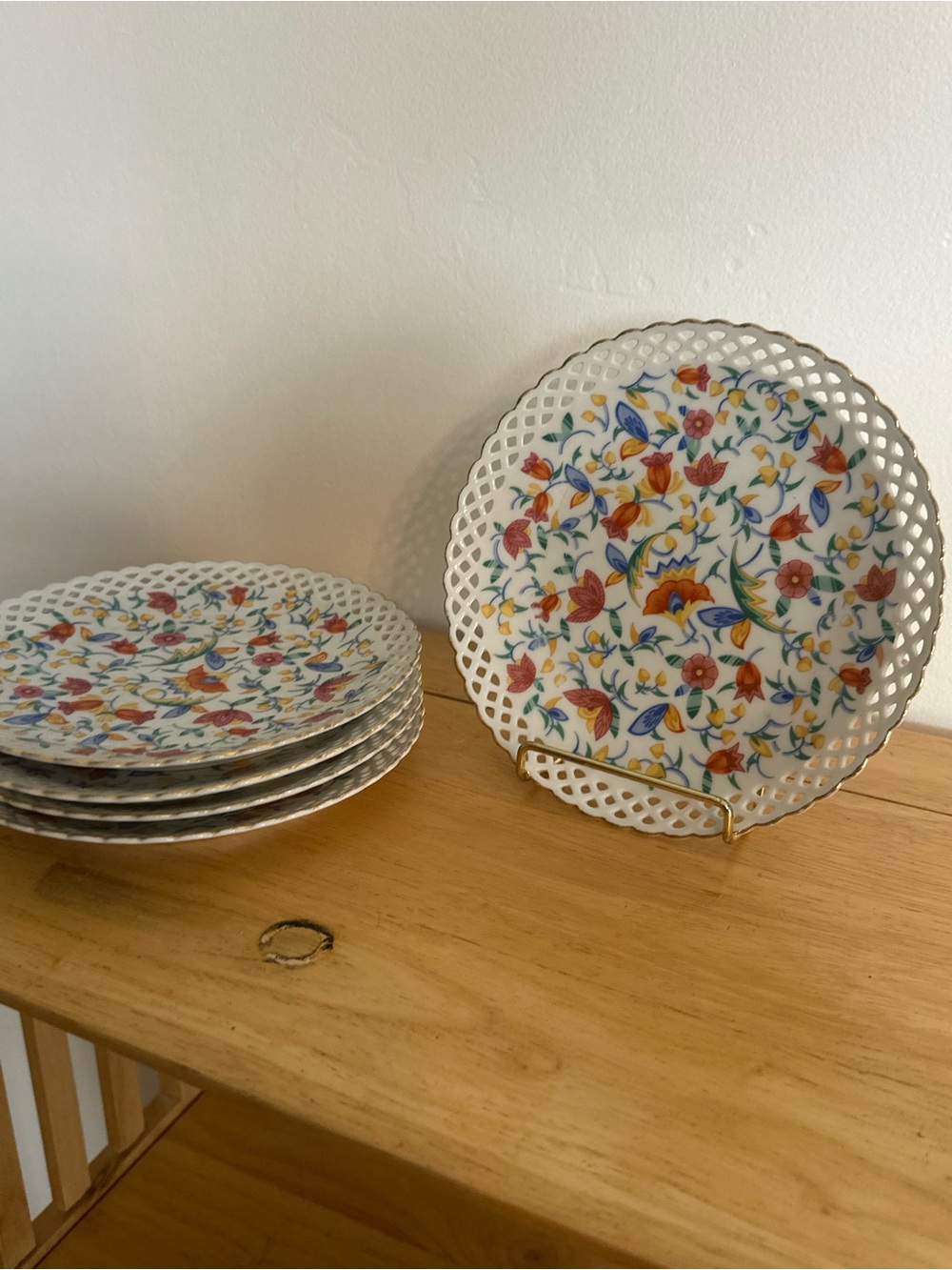 German Porcelain Floral Lattice Edge Dessert Plates - Set of 5